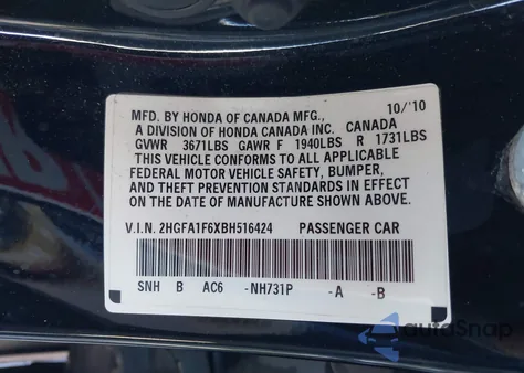 2011 Honda Civic Lx-S from USA, damaged, VIN 2HGFA1F6XBH516424